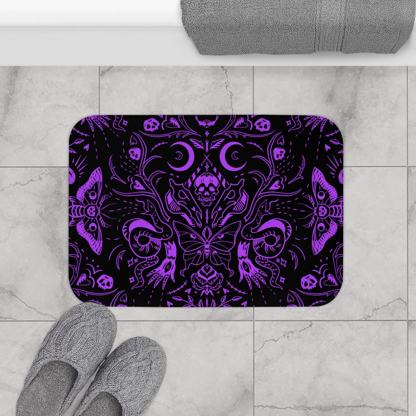 Witchy Skulls & Moths Shower Curtain and Bath Mat