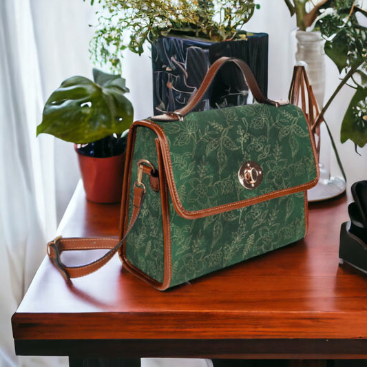 Emerald Green and Faux Gold Botanical Satchel