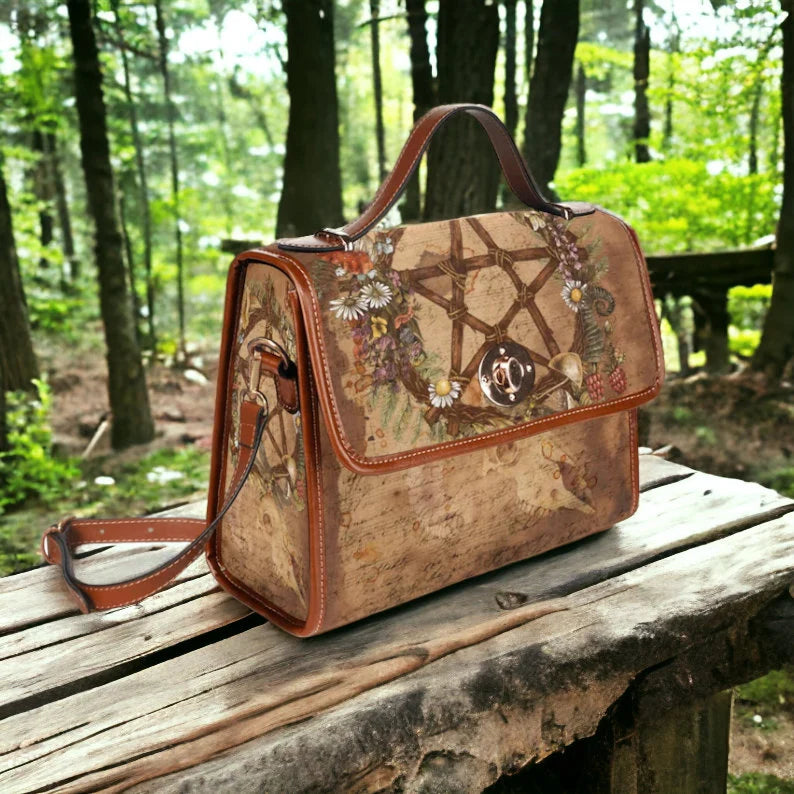 Mystical Forestcore Pentagram Witchy Satchel Bag