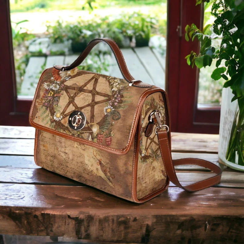 Mystical Forestcore Pentagram Witchy Satchel Bag