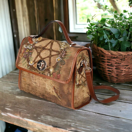 Mystical Forestcore Pentagram Witchy Satchel Bag