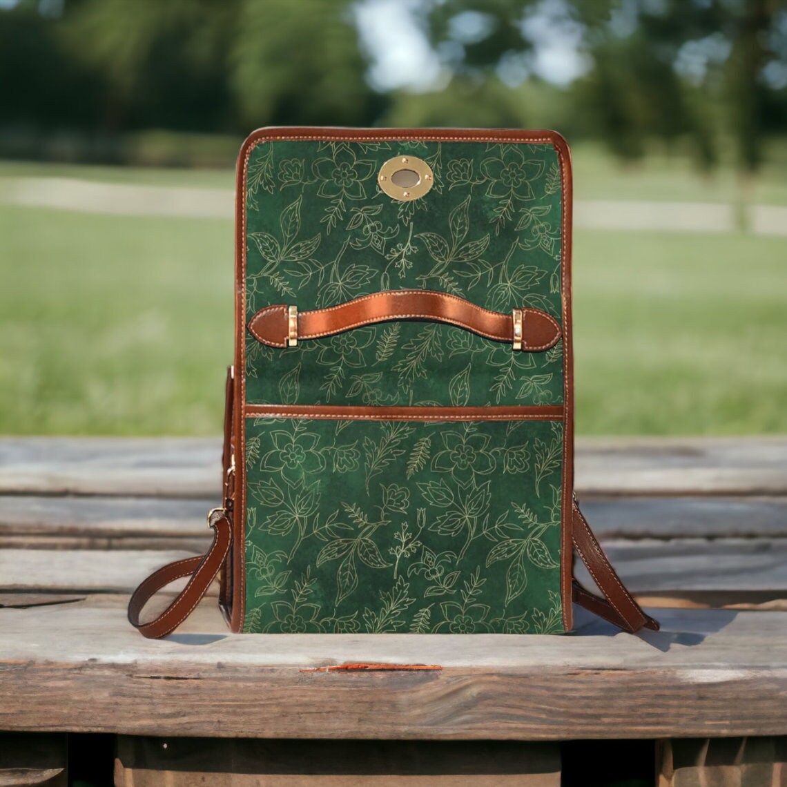 Emerald Green and Faux Gold Botanical Satchel