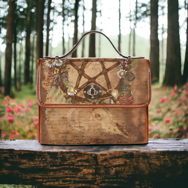 Mystical Forestcore Pentagram Witchy Satchel Bag