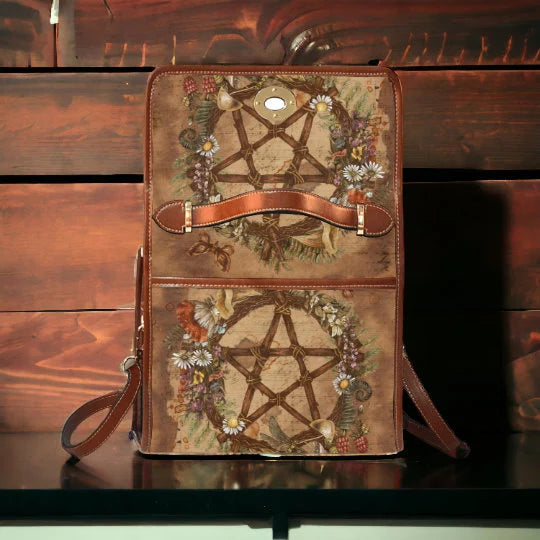 Mystical Forestcore Pentagram Witchy Satchel Bag