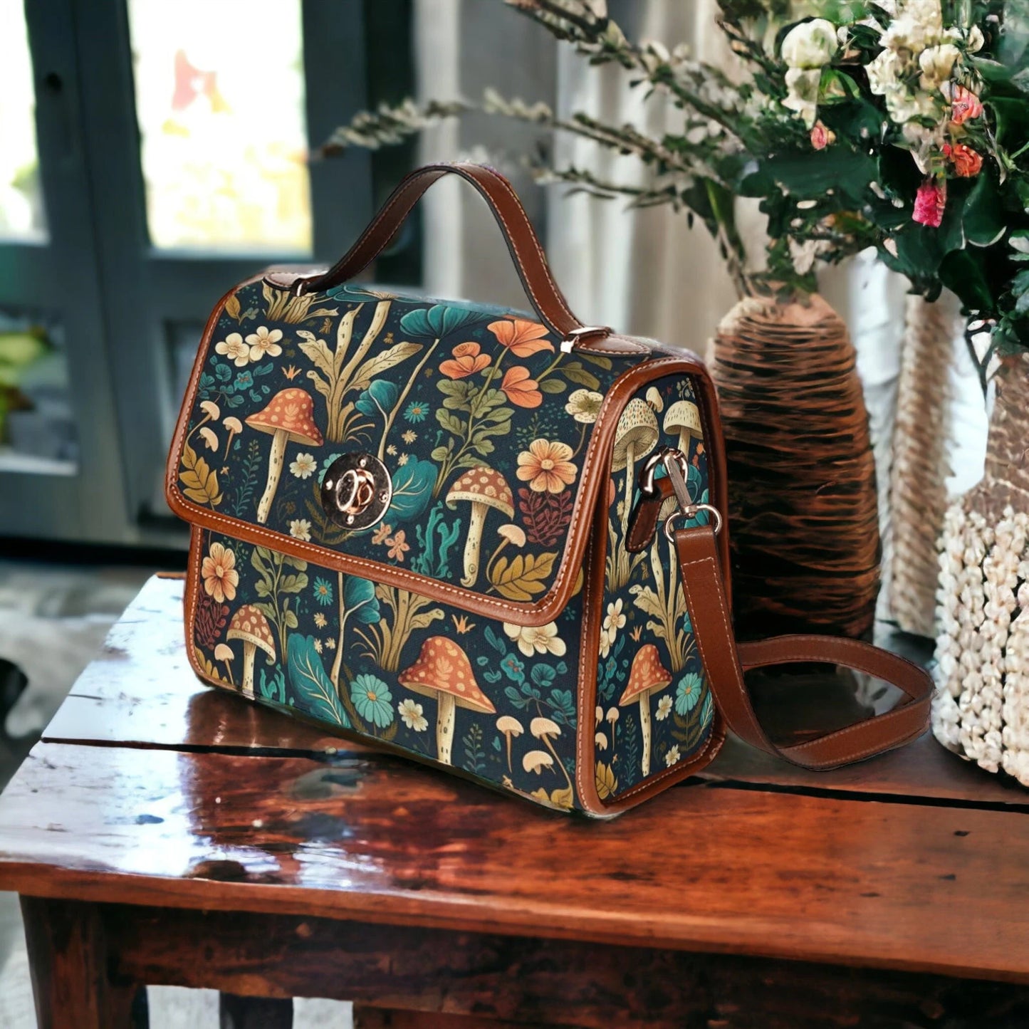Boho Botanical Mushrooms Satchel