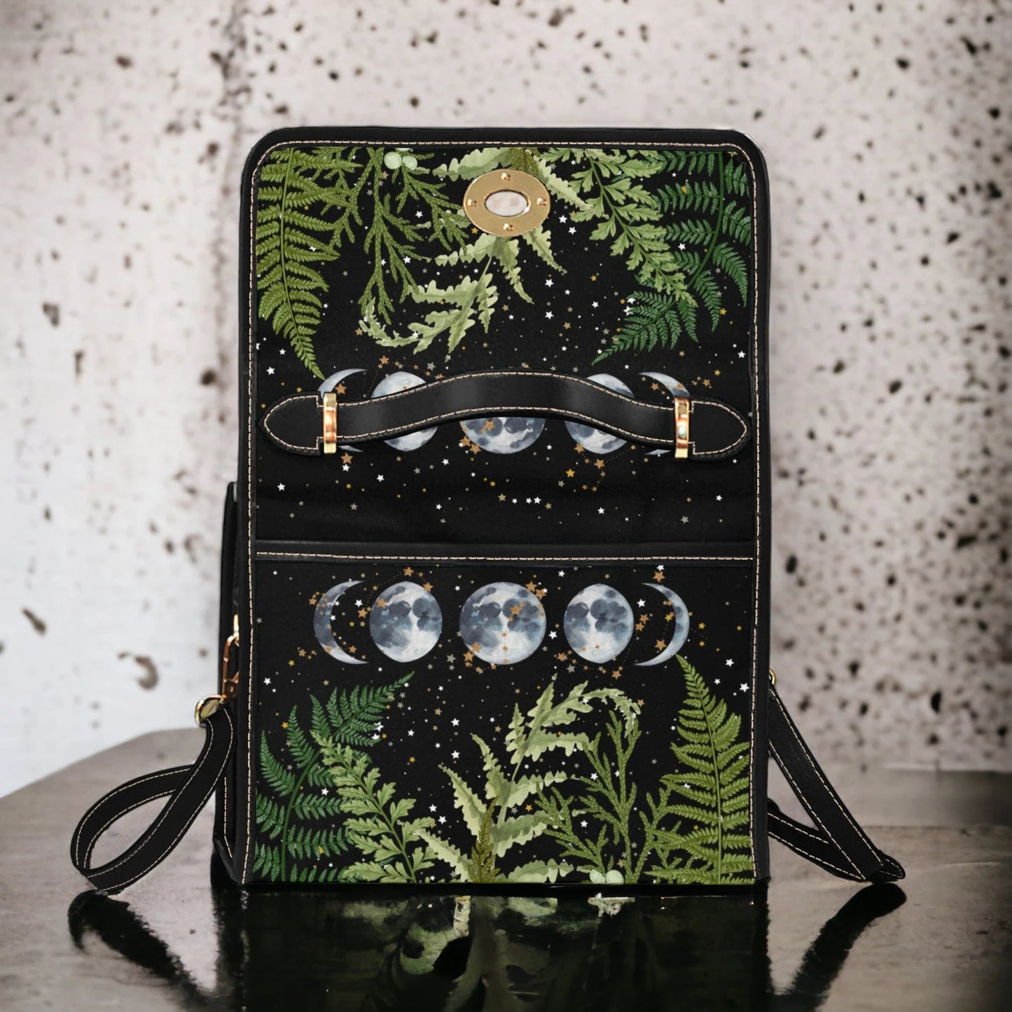Boho Celestial Ferns & Moons Satchel Bag