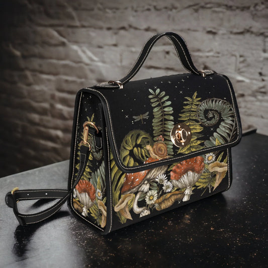 Dark Forest Ferns & Mushrooms Satchel Bag