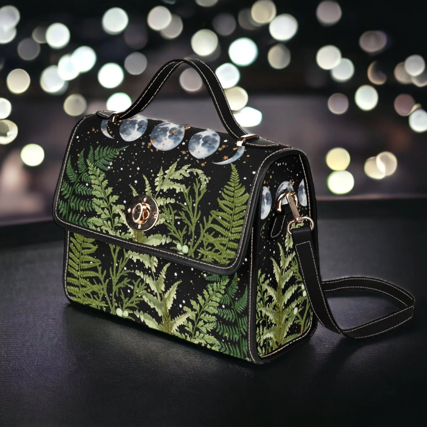 Boho Celestial Ferns & Moons Satchel Bag