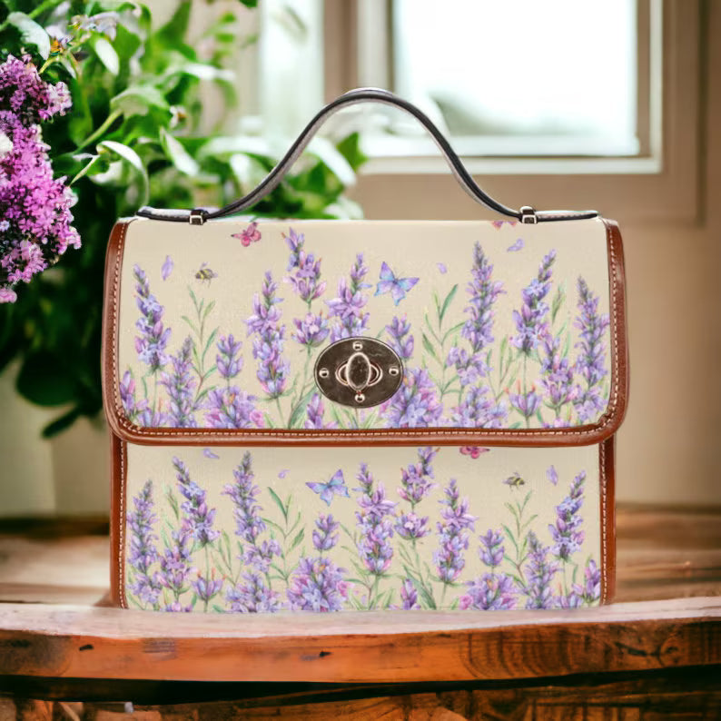 Boho Lavender Fields on Cream Satchel