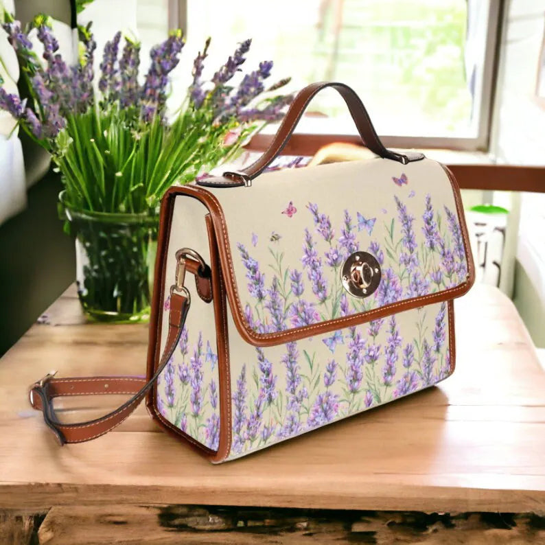 Boho Lavender Fields on Cream Satchel