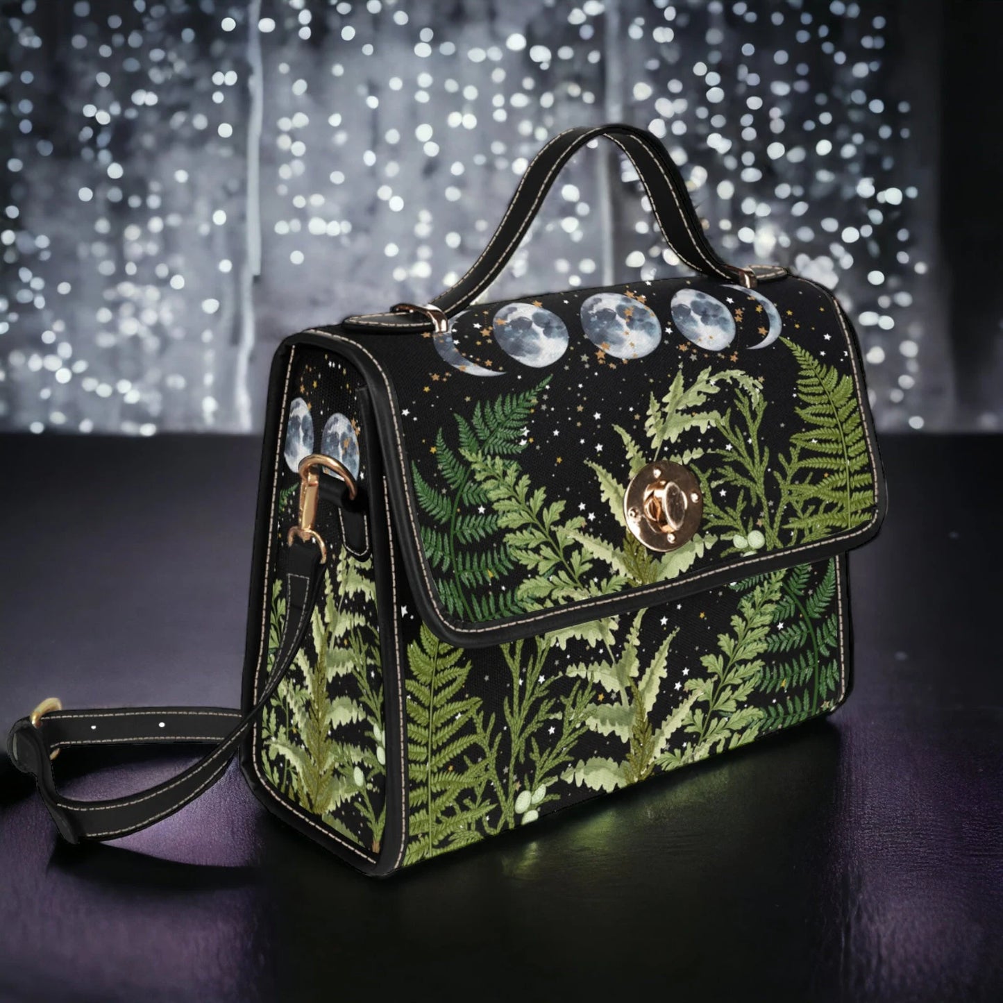 Boho Celestial Ferns & Moons Satchel Bag