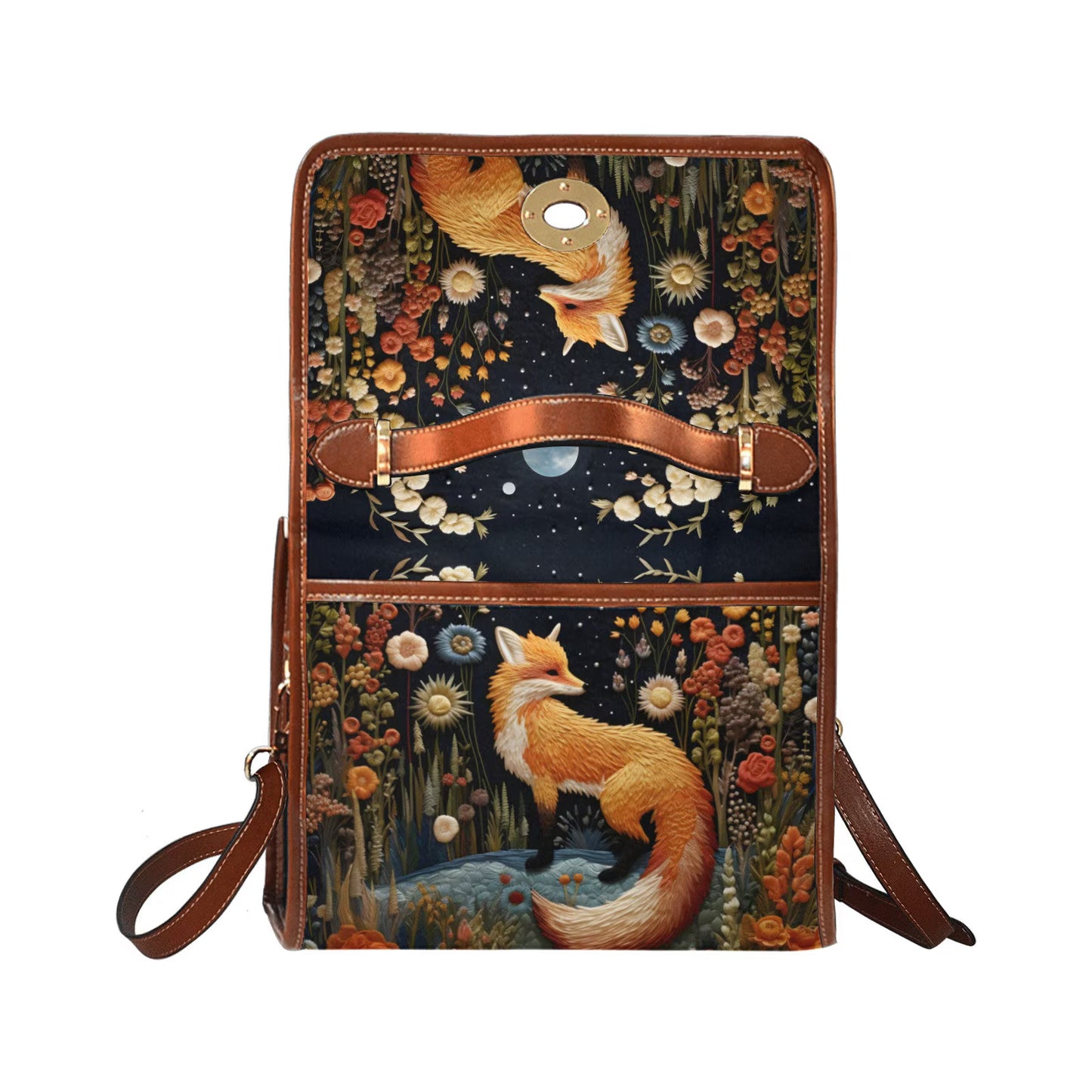 Faux-Embroidered Fox Floral Satchel & Wallet Set