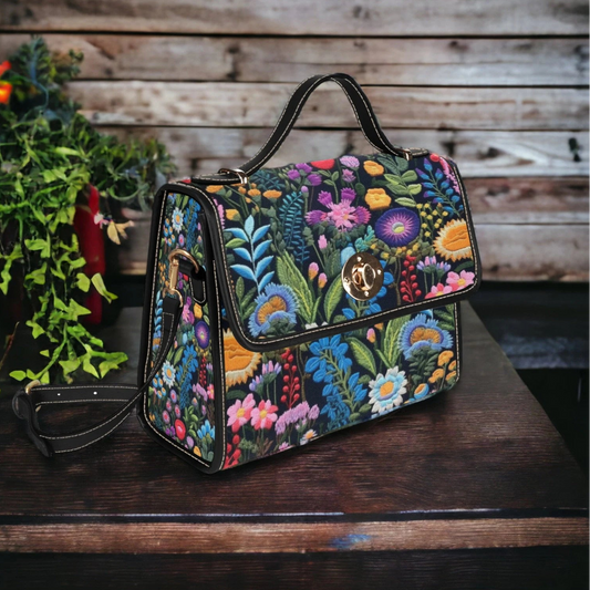 Faux-Embroidery Dark Floral Satchel bag