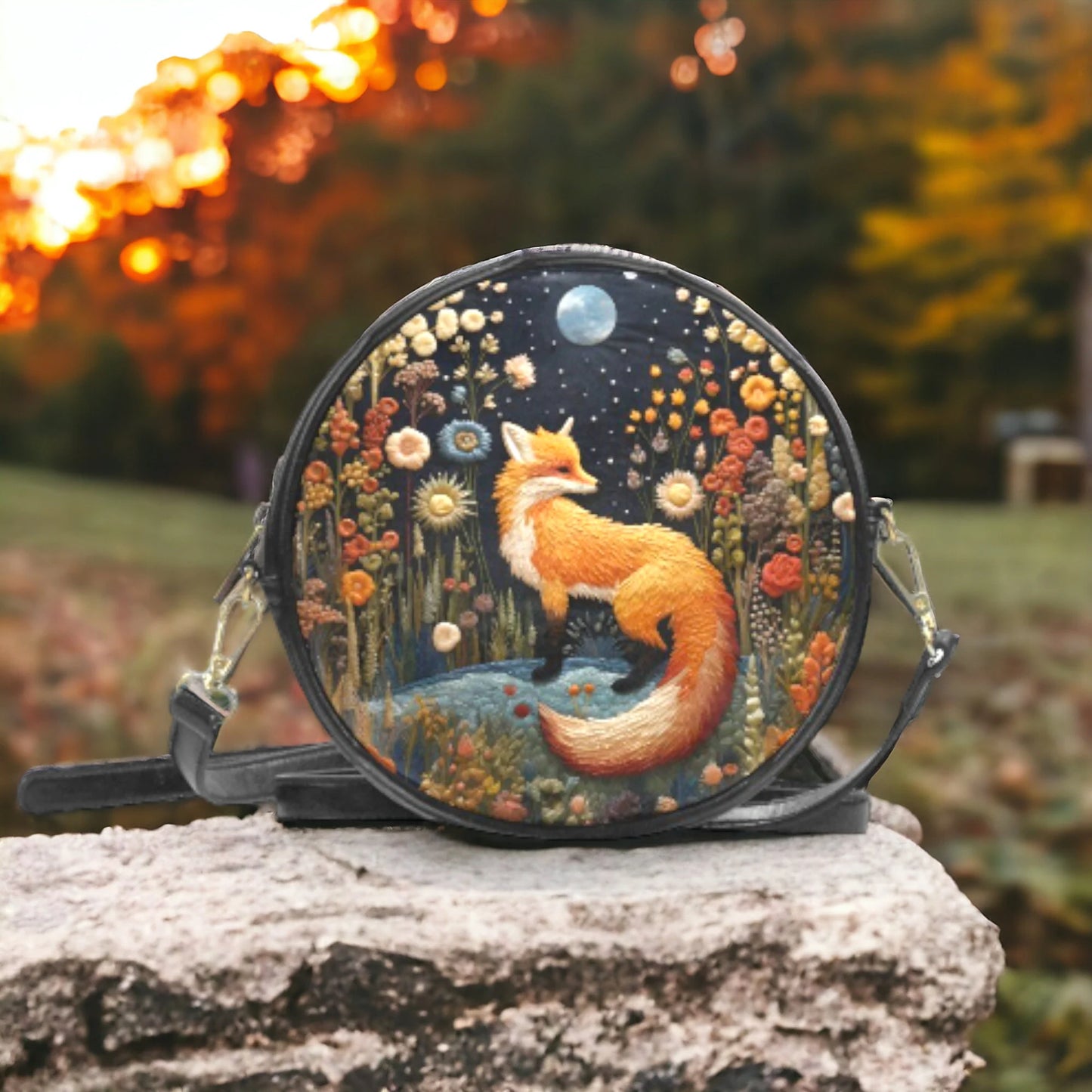 Faux-Embroidered Fox Vegan Leather Purse