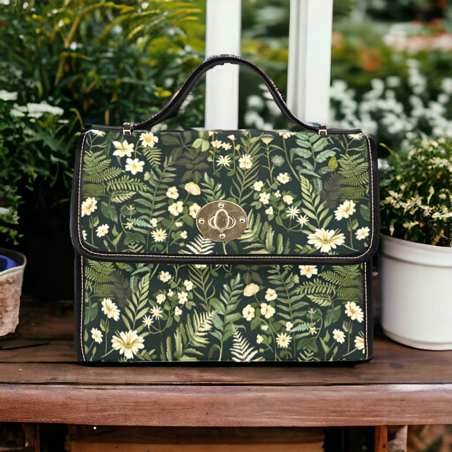 Boho Dark Forest Ferns Flowers Satchel Bag