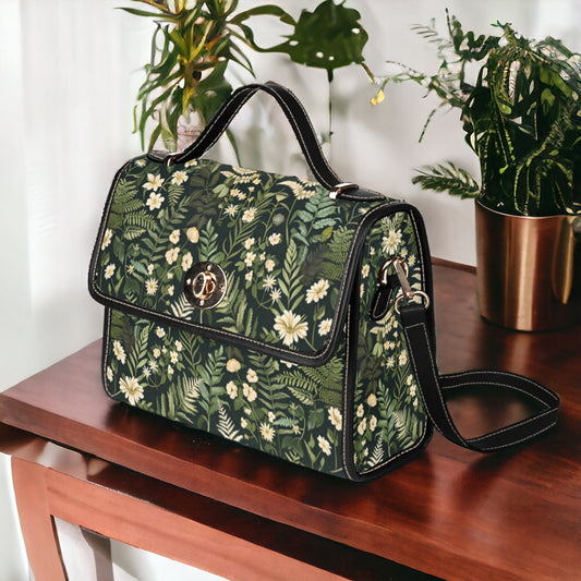 Boho Dark Forest Ferns Flowers Satchel Bag