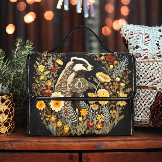 Faux-Embroidered Badger & Woodland Floral Satchel