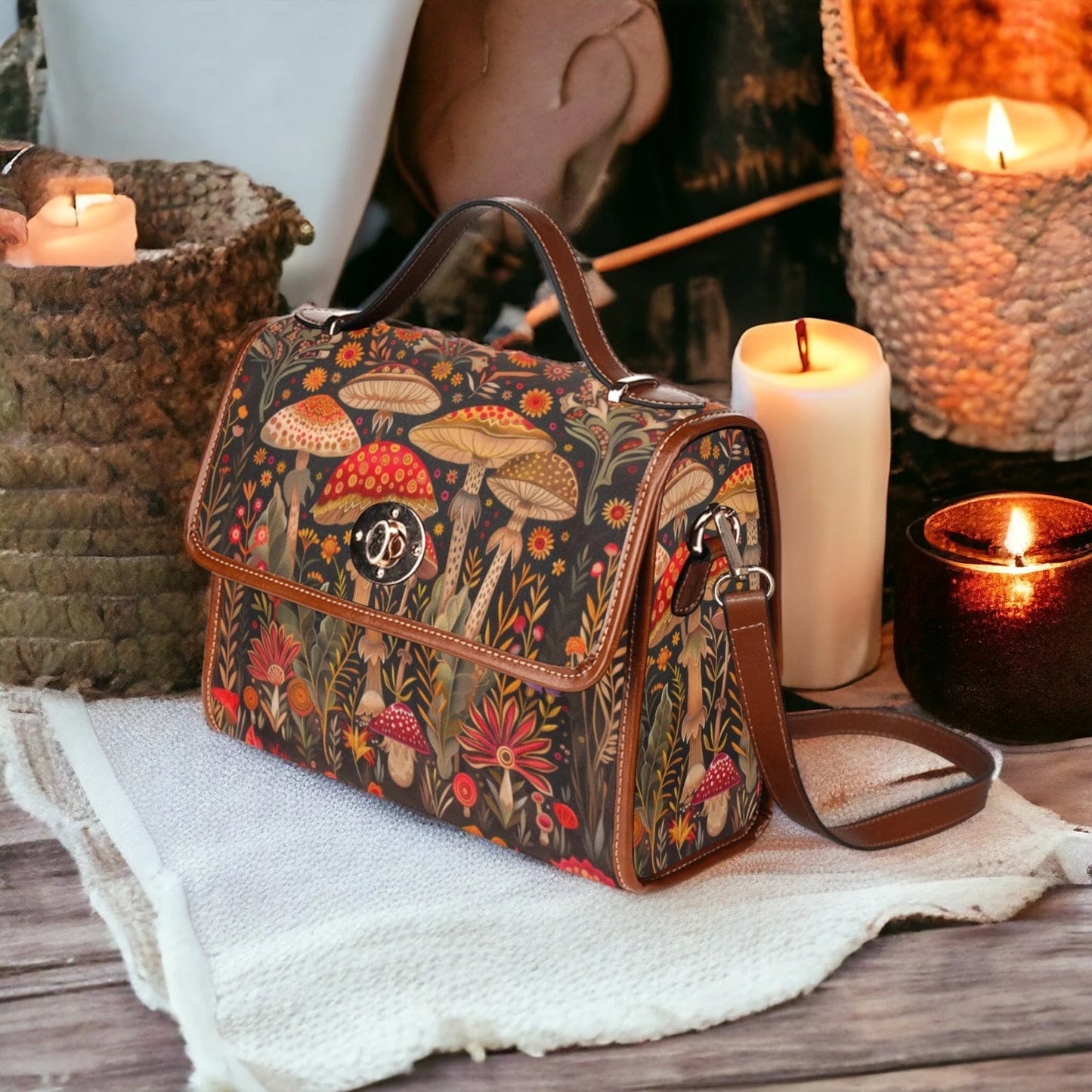 Trippy Boho Forest Mushrooms Satchel