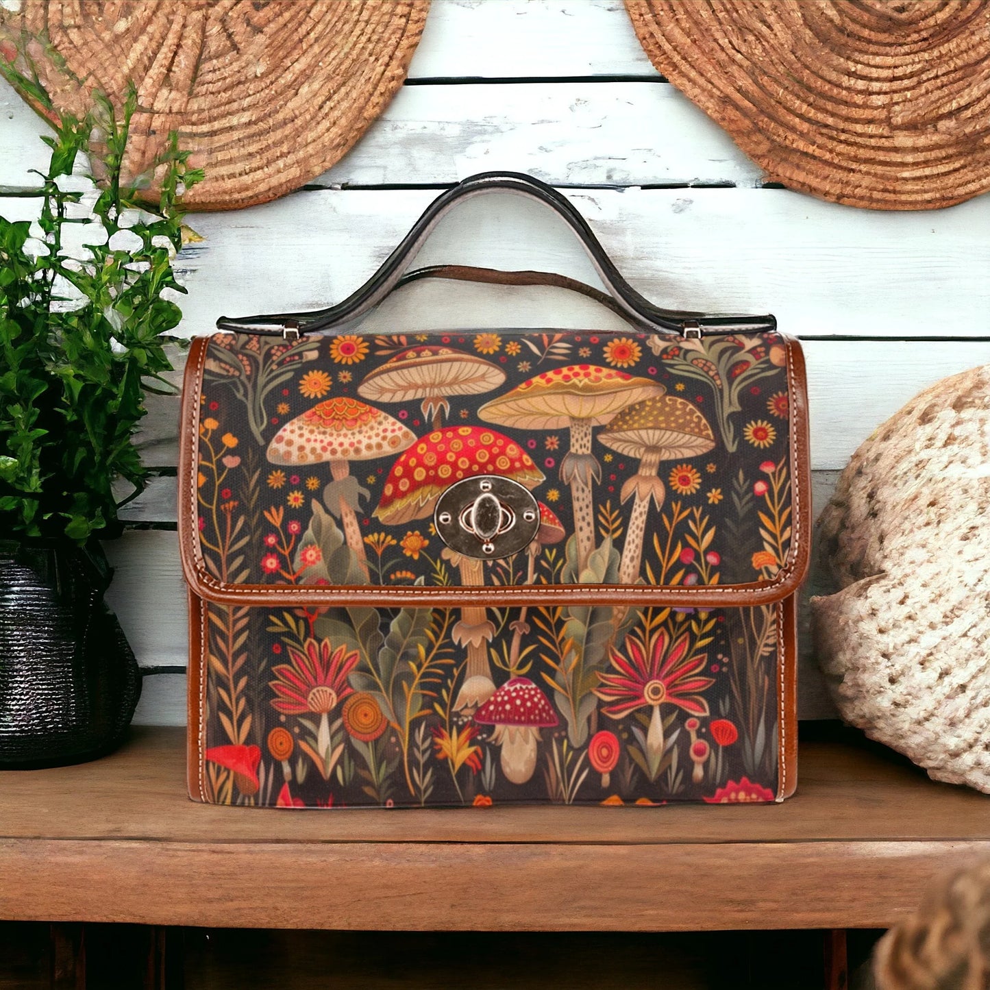 Trippy Boho Forest Mushrooms Satchel