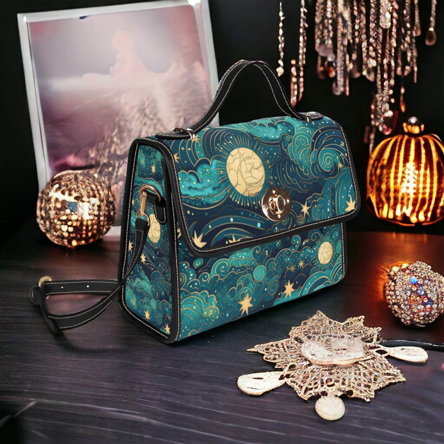Boho Celestial Starry Night Sky Satchel Bag