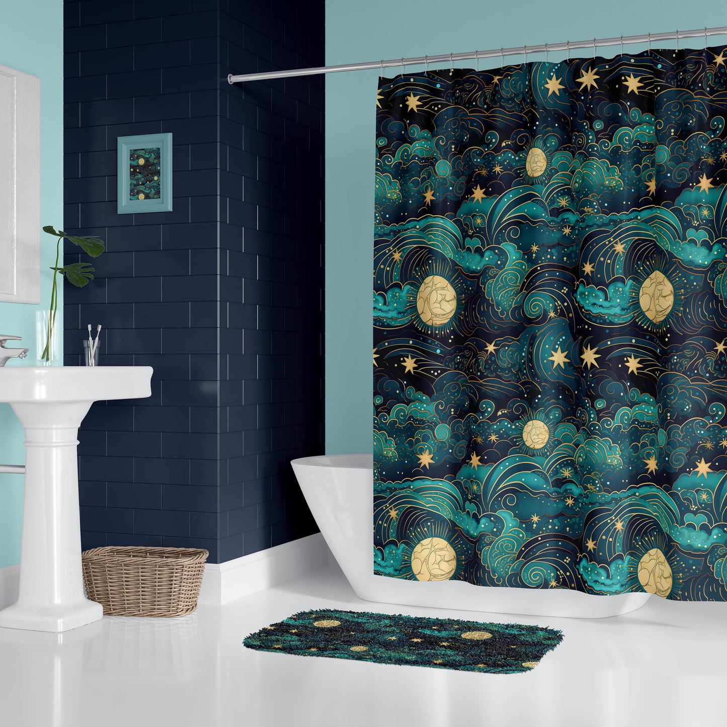 Celestial Starry Nights Shower Curtain & Bath Mat
