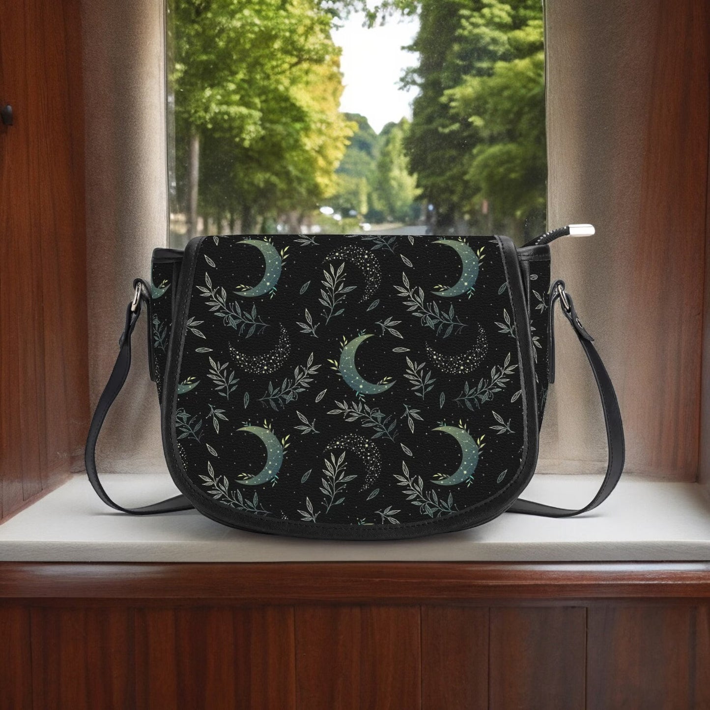 Witchy Moons Vegan Leather Saddle Bag Purse