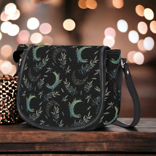 Witchy Moons Vegan Leather Saddle Bag Purse