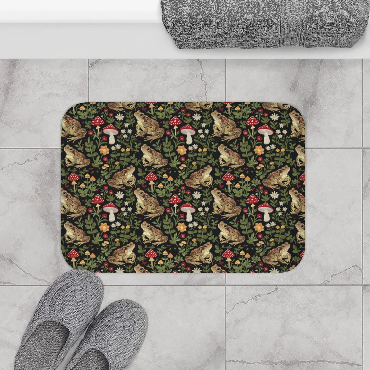 Cottagecore Toad & Mushroom Shower Curtain or Bath Mat