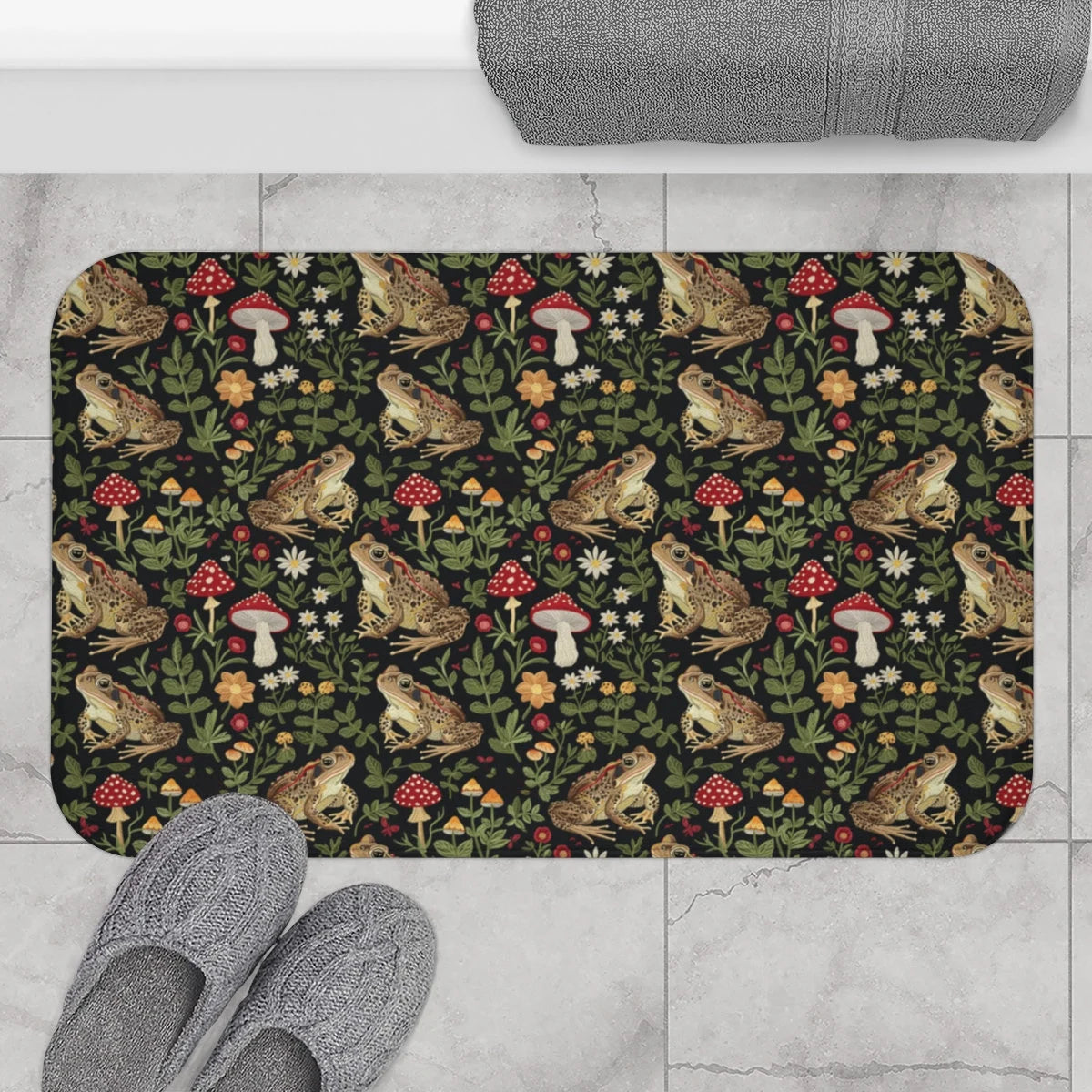 Cottagecore Toad & Mushroom Shower Curtain or Bath Mat