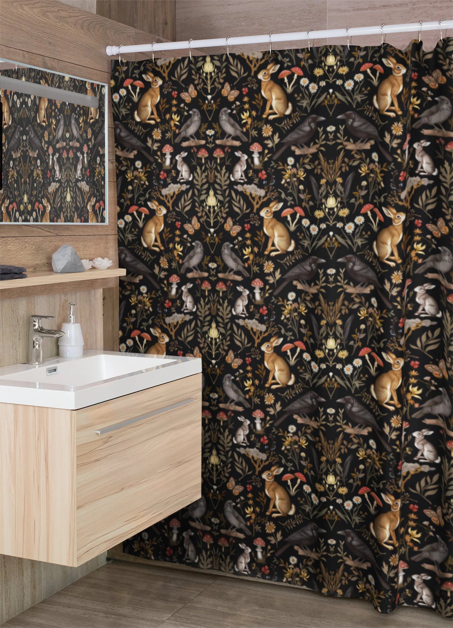 Darkest Forest Symmetry Shower Curtain & Bath Mat
