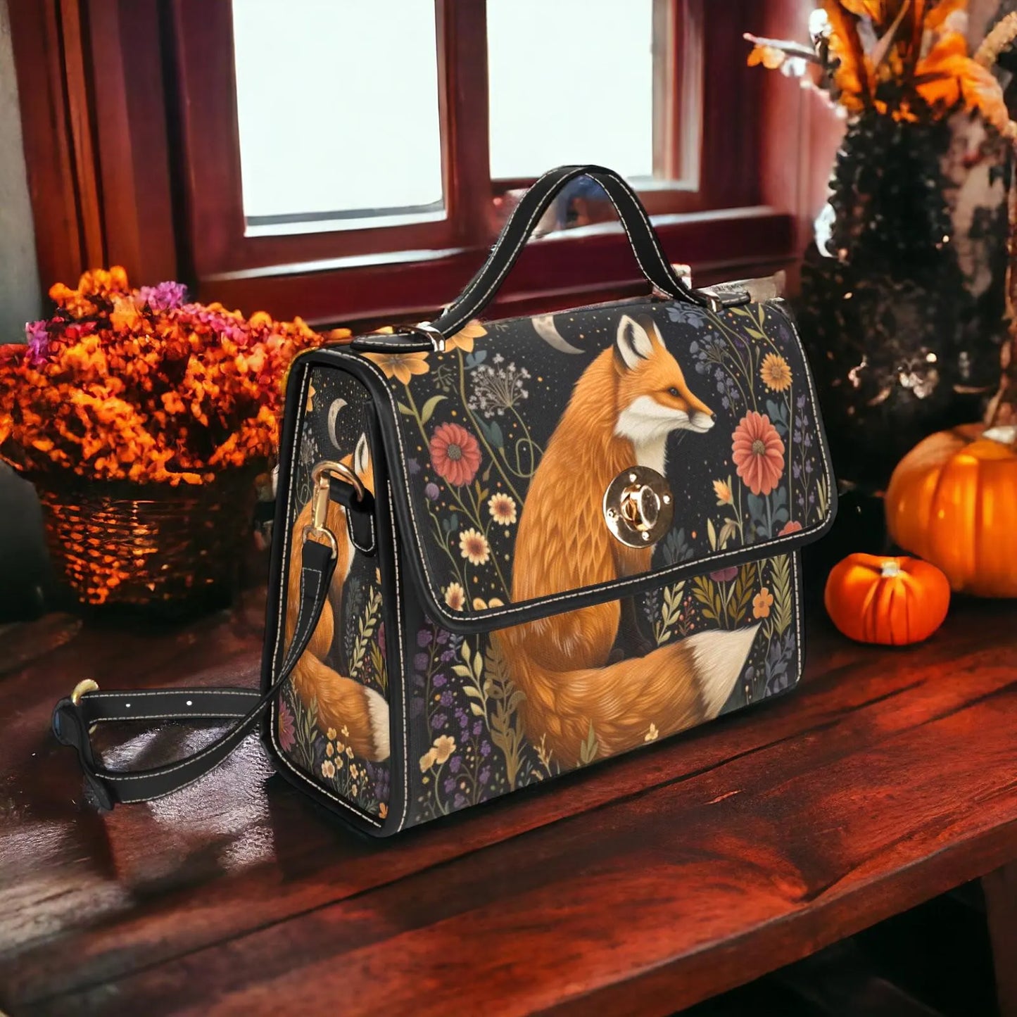 Cottagecore Fox and Floral Satchel Bag