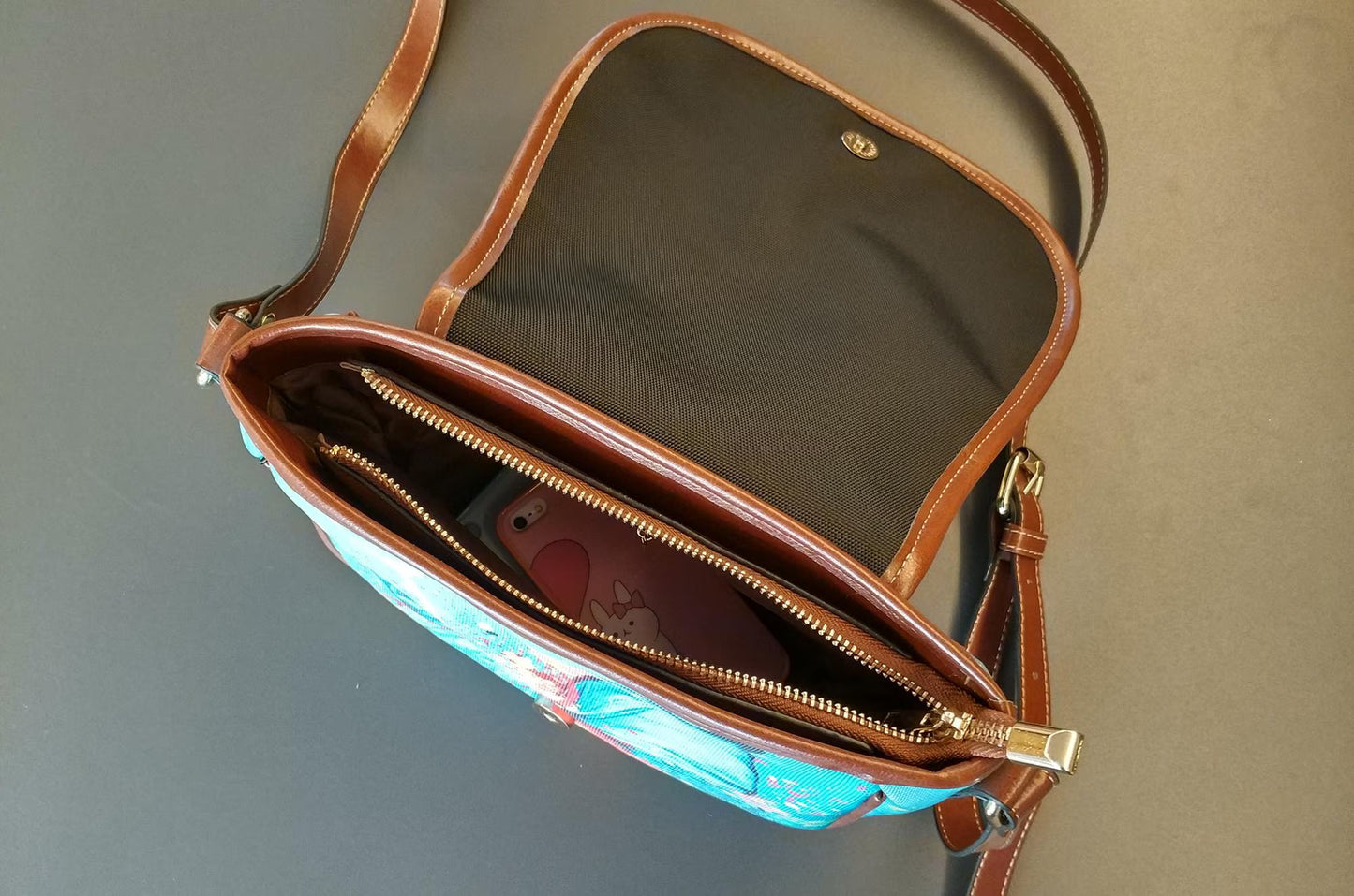 Folk Flowers Faux-embroidery Saddle Bag