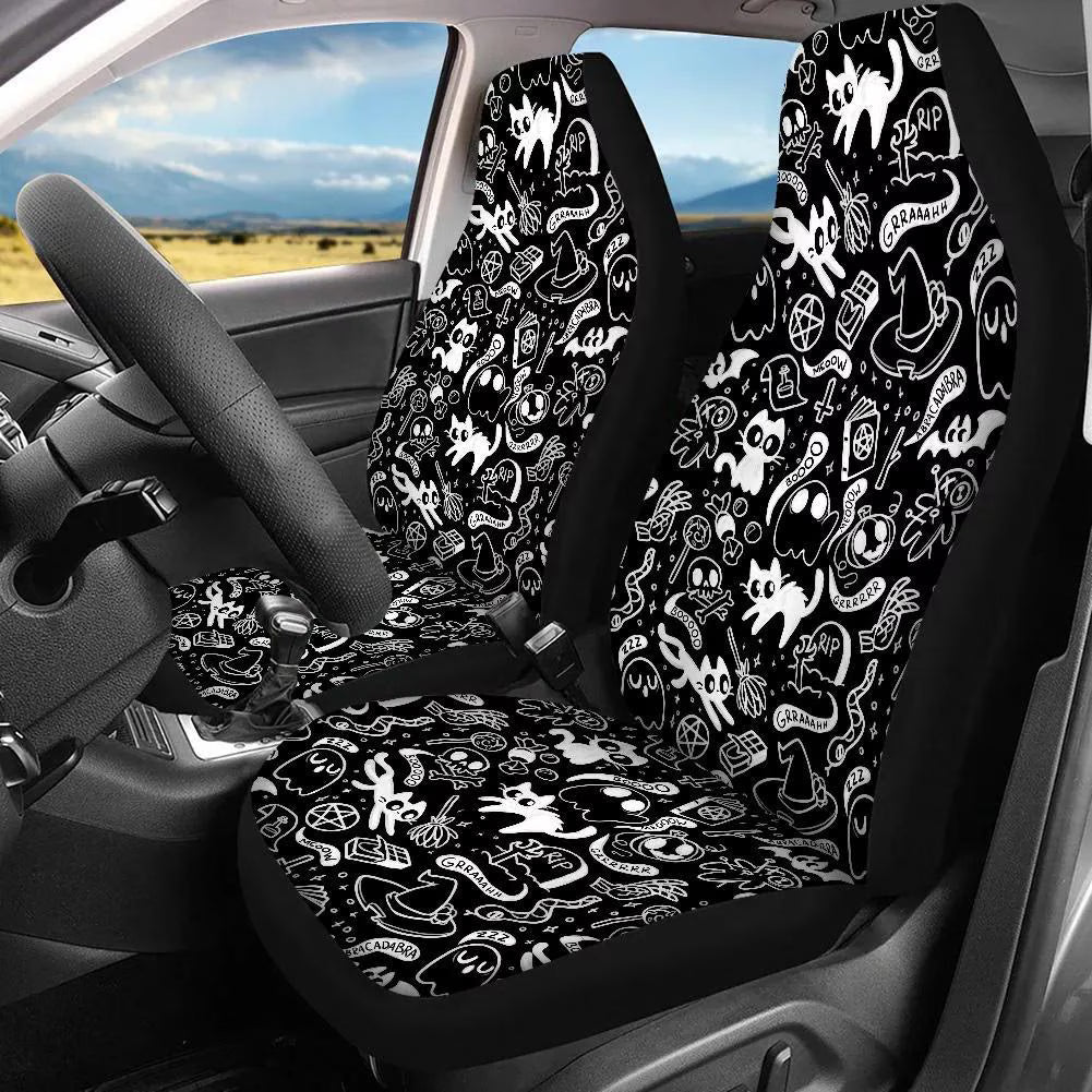 Black & White Spooky Cute Car Seat Covers
