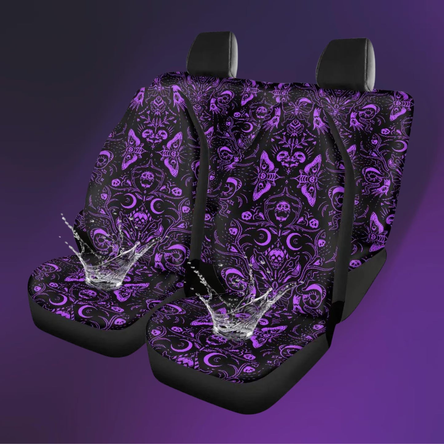 Gothic Purple Skulls Moths Car Seat Covers Set