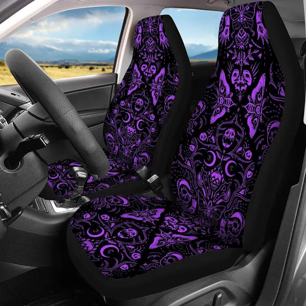 Gothic Purple Skulls Moths Car Seat Covers Set