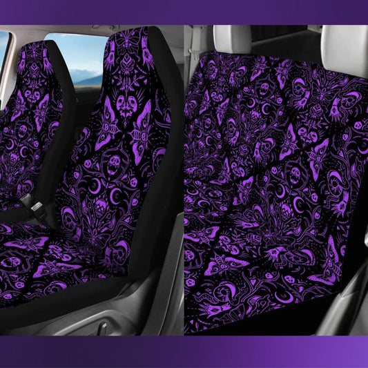 Gothic Purple Skulls Moths Car Seat Covers Set
