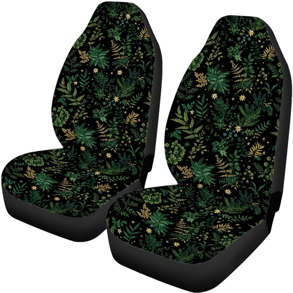 Dark Botanical Faux-embroidery Ferns & Stars Car Seat Covers and Accessories Set