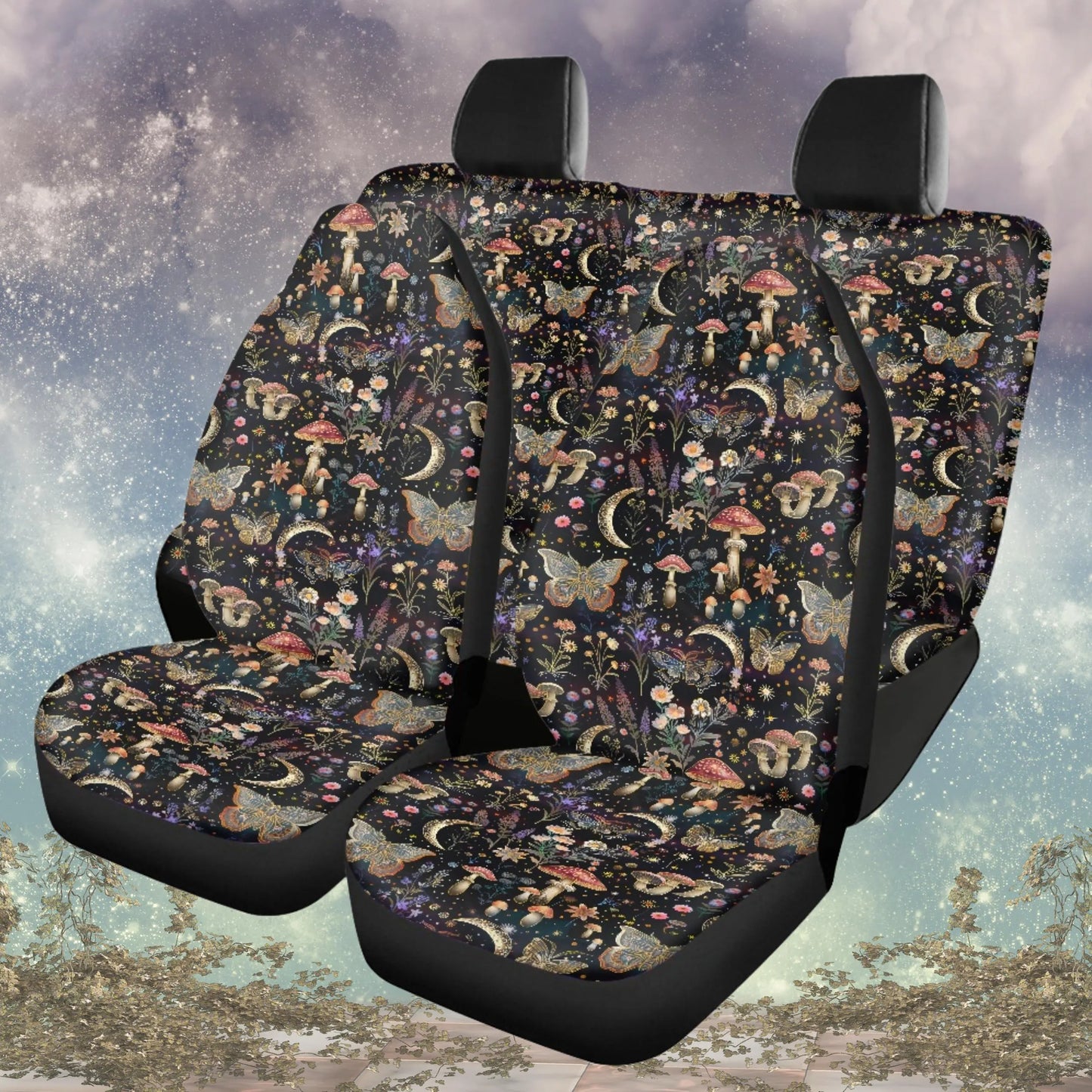 Trippy Mushrooms & Butterfly Night Garden Car Seat Covers & Car Accessories