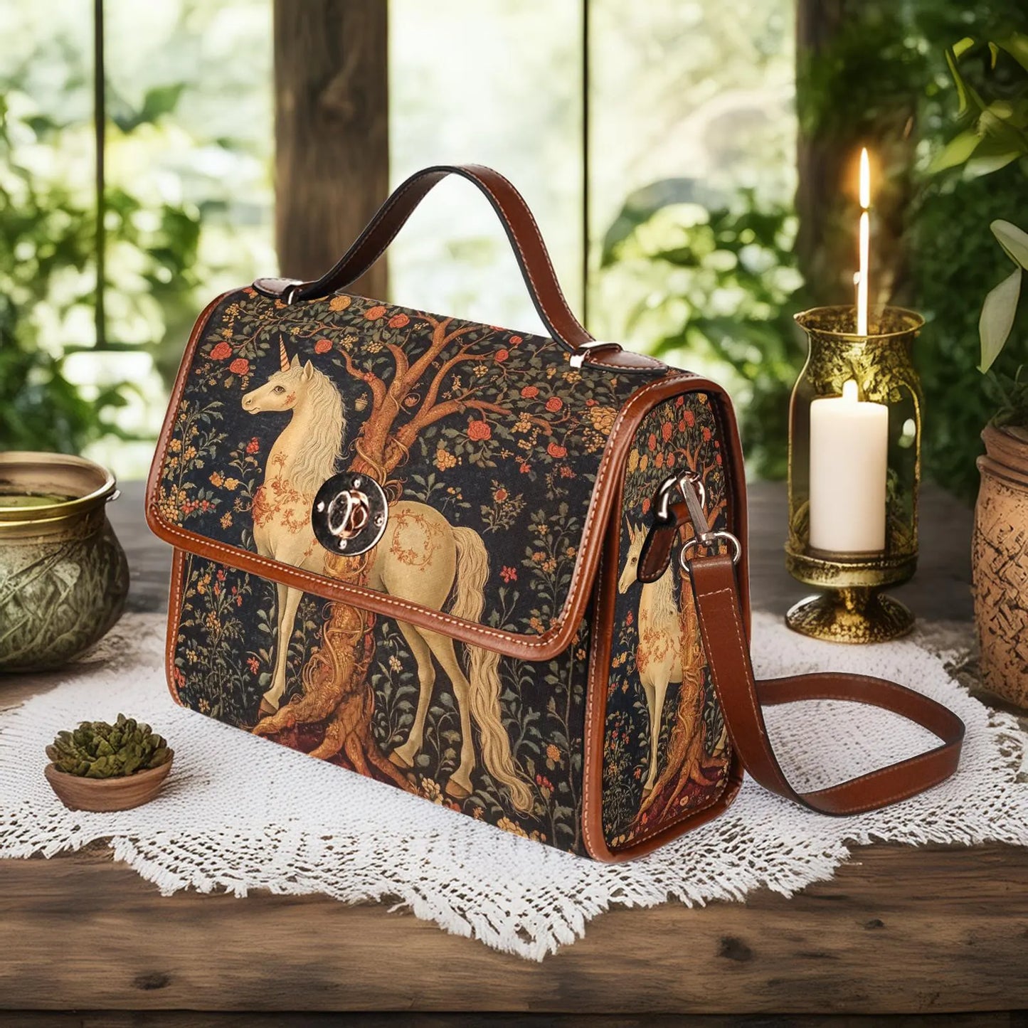 Medieval Woodland Unicorn Satchel Bag