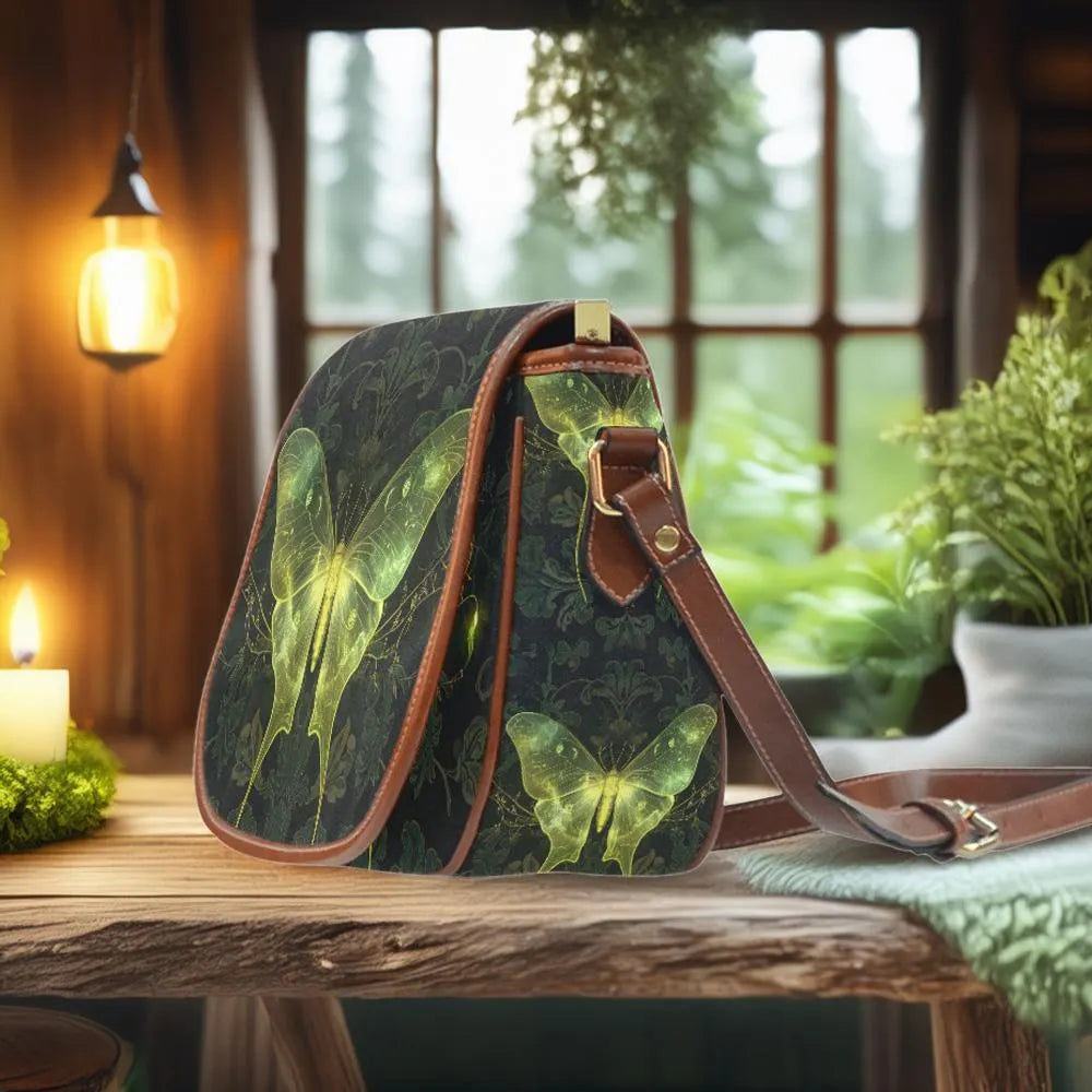 Luminous Luna Moth Saddle Bag Purse