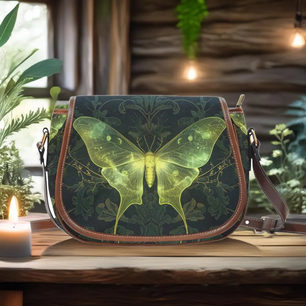 Luminous Luna Moth Saddle Bag Purse