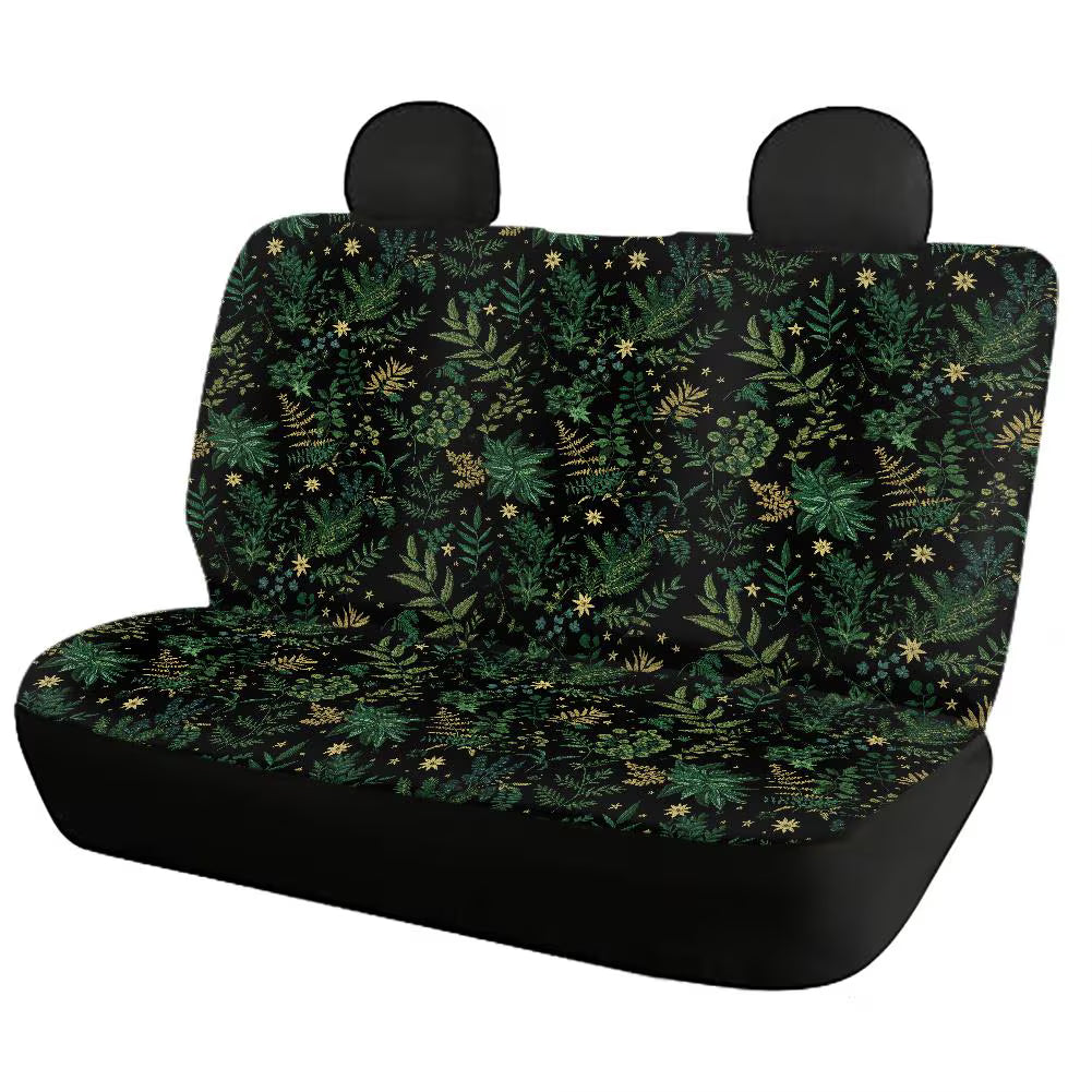 Dark Botanical Faux-embroidery Ferns & Stars Car Seat Covers and Accessories Set
