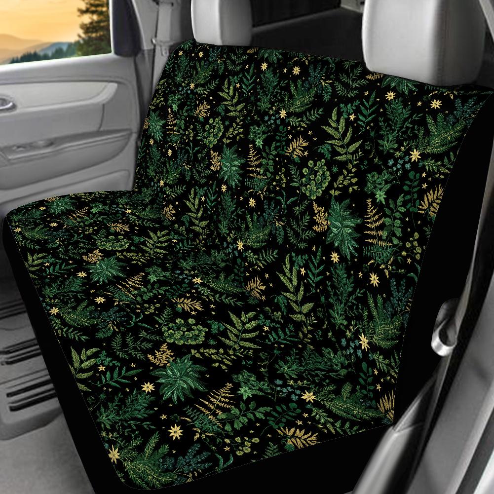 Dark Botanical Faux-embroidery Ferns & Stars Car Seat Covers and Accessories Set