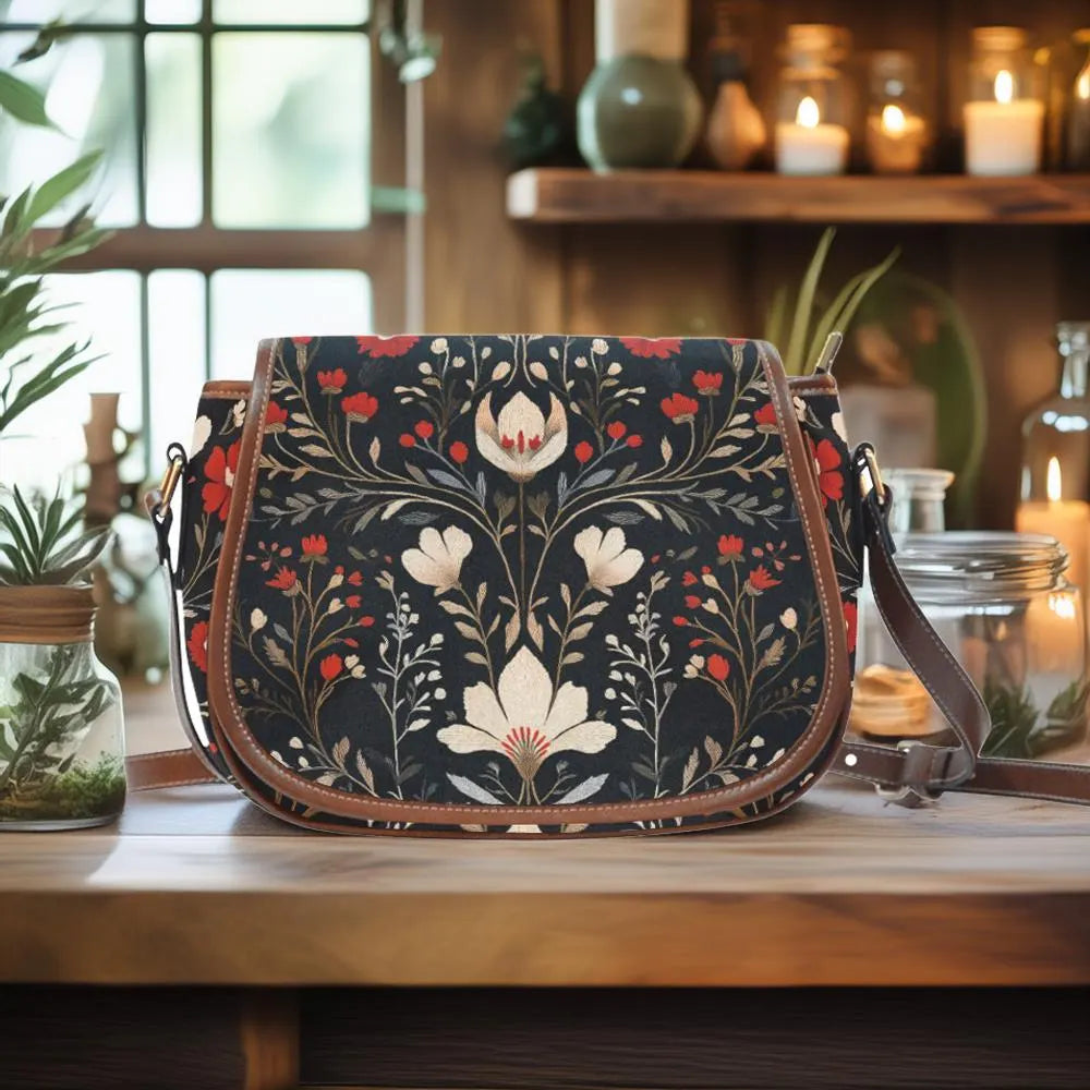 Boho Folk Floral Saddle Bag Purse