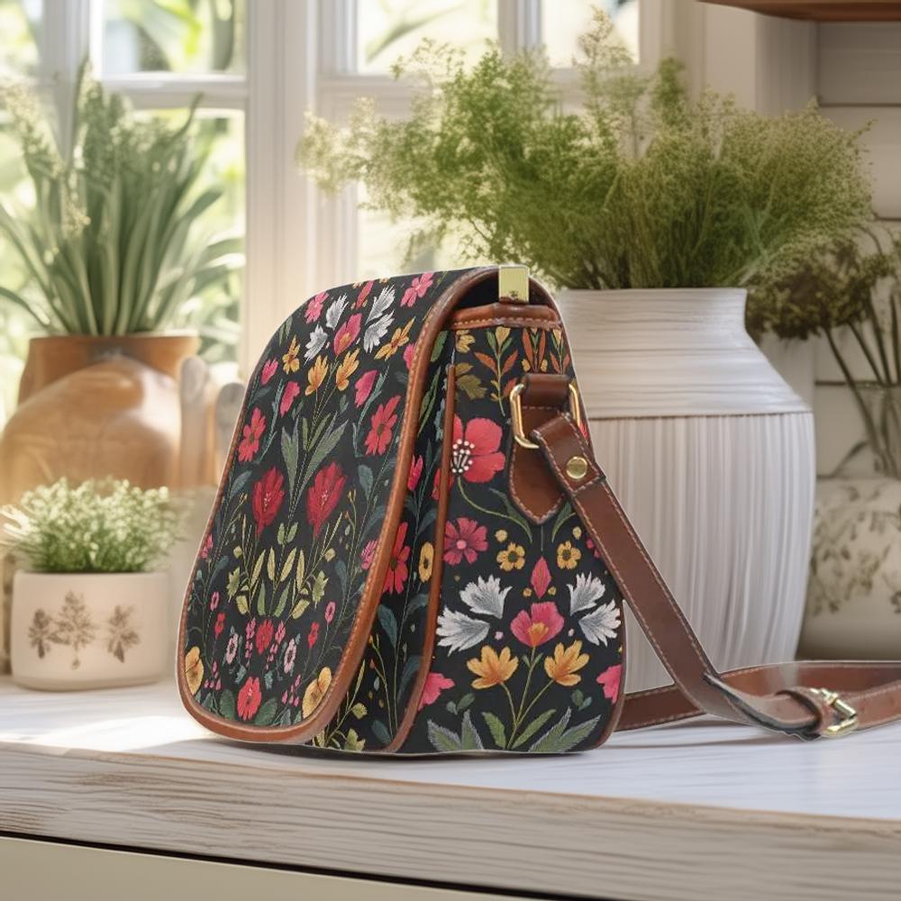 Bright Folk Flowers Saddle Bag Purse