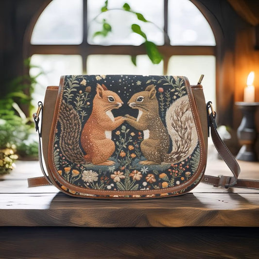 Cottagecore Whimsical Squirrels Saddle Bag