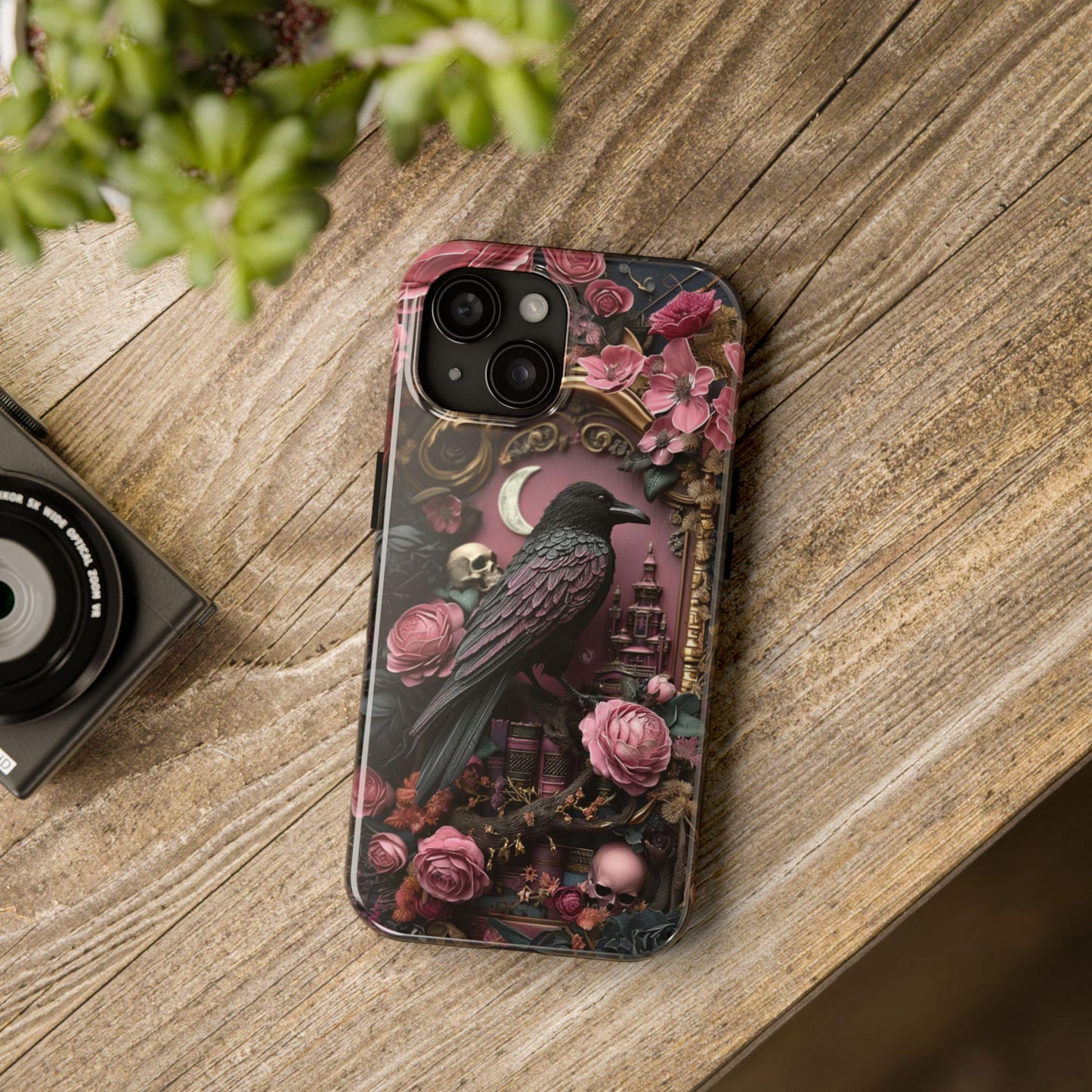 Gothic 3D effect Raven Floral Phone Case