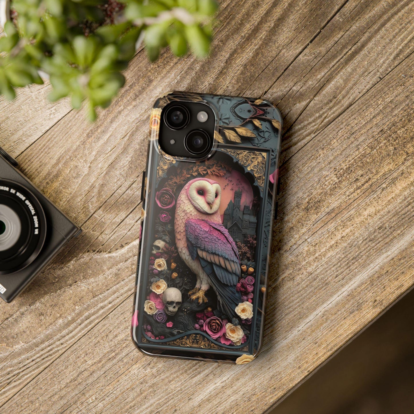 Gothic Owl Tough Phone Case - Unique Floral Design
