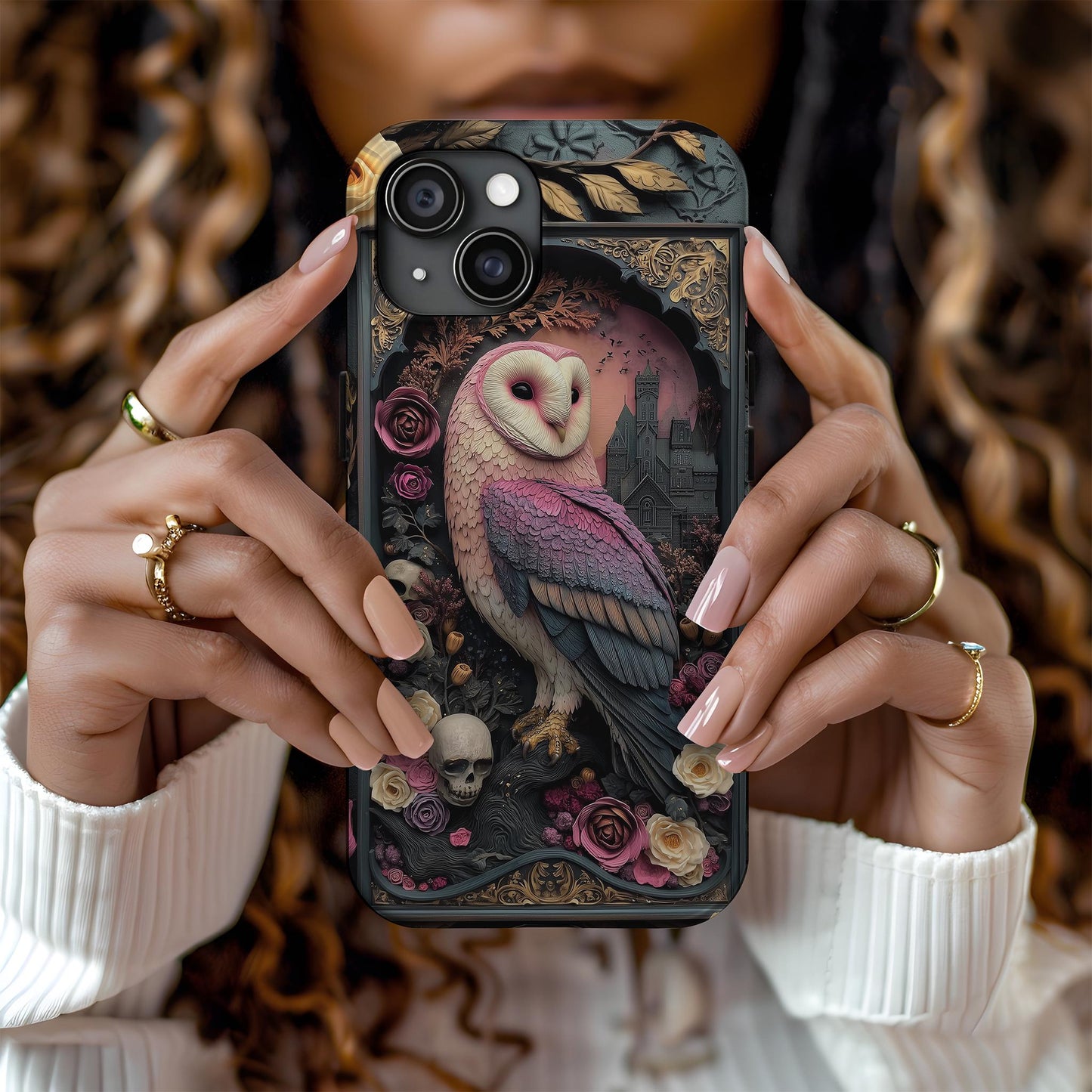 Gothic Owl Tough Phone Case - Unique Floral Design