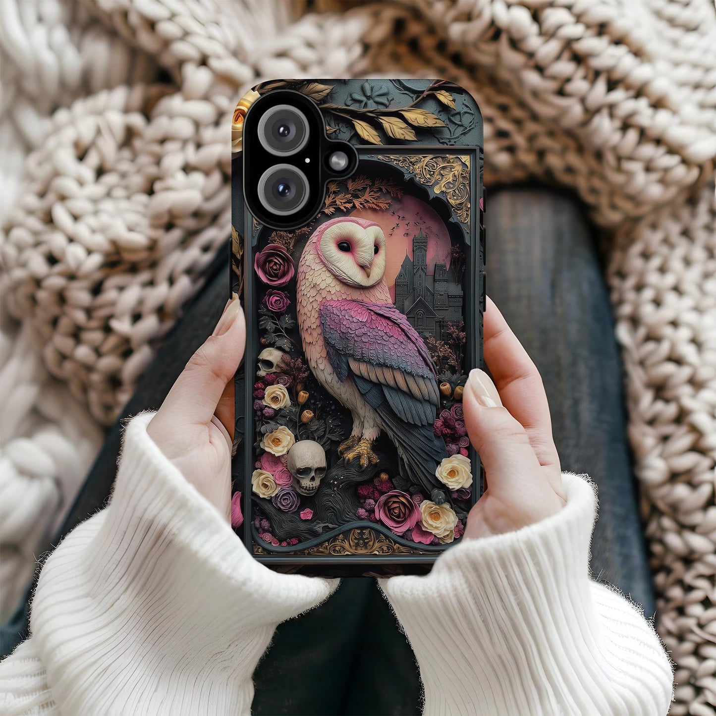 Gothic Owl Tough Phone Case - Unique Floral Design